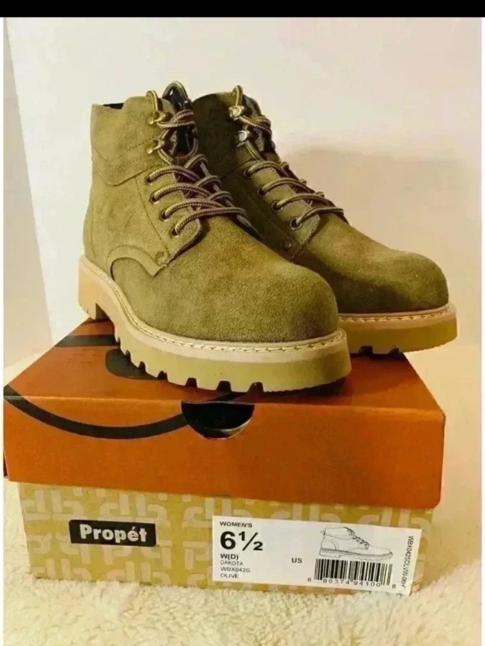 Propet Dakota Olive Suede Lace-Up Ankle Boots Women’s Size 6.5 Wid - Picture 7 of 7